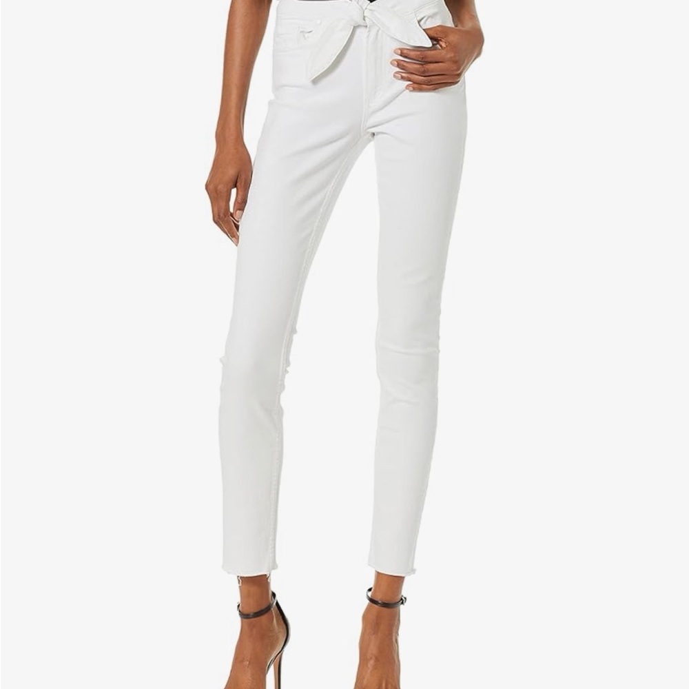 PAIGE White Button-Fly Jeans with Tie Waist